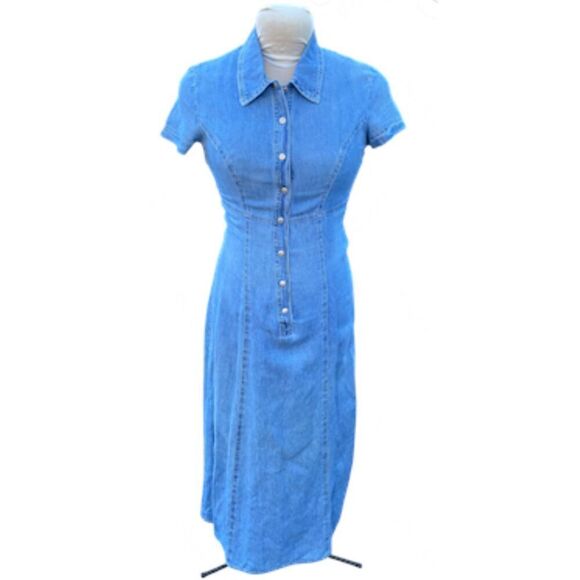 Denim Maxi Dress Front Snap Closure Sz. Junior 9 By Chaya - Picture 1 of 12